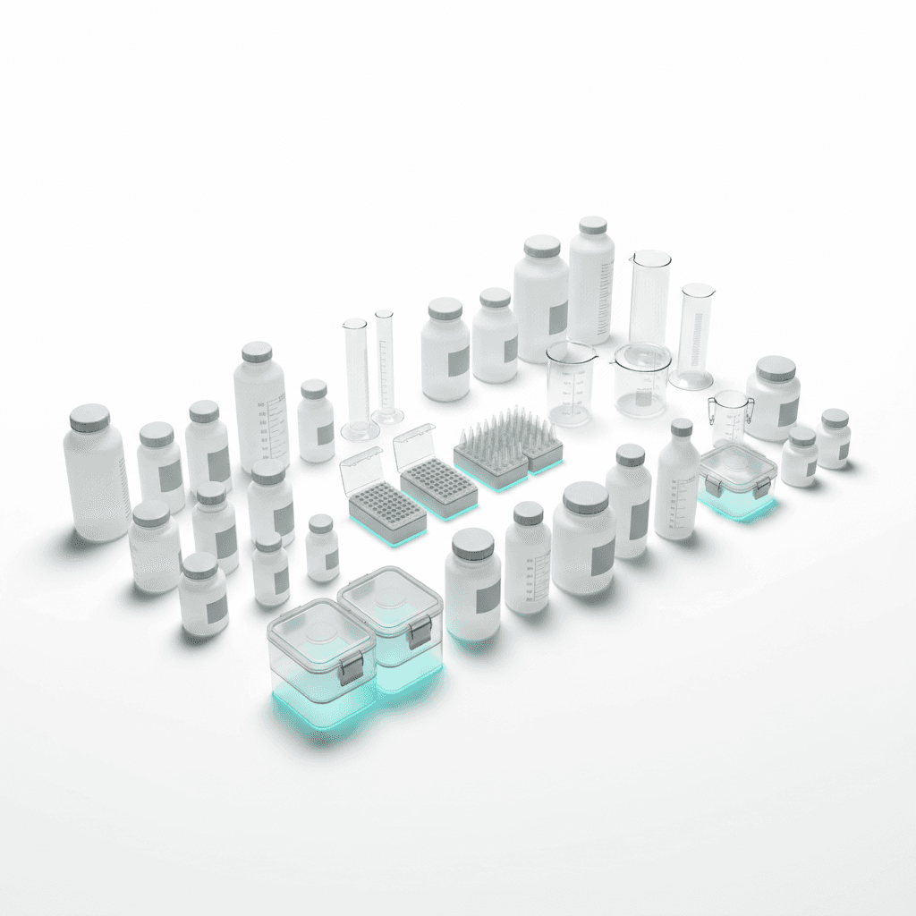 Organized plasticware and laboratory containers