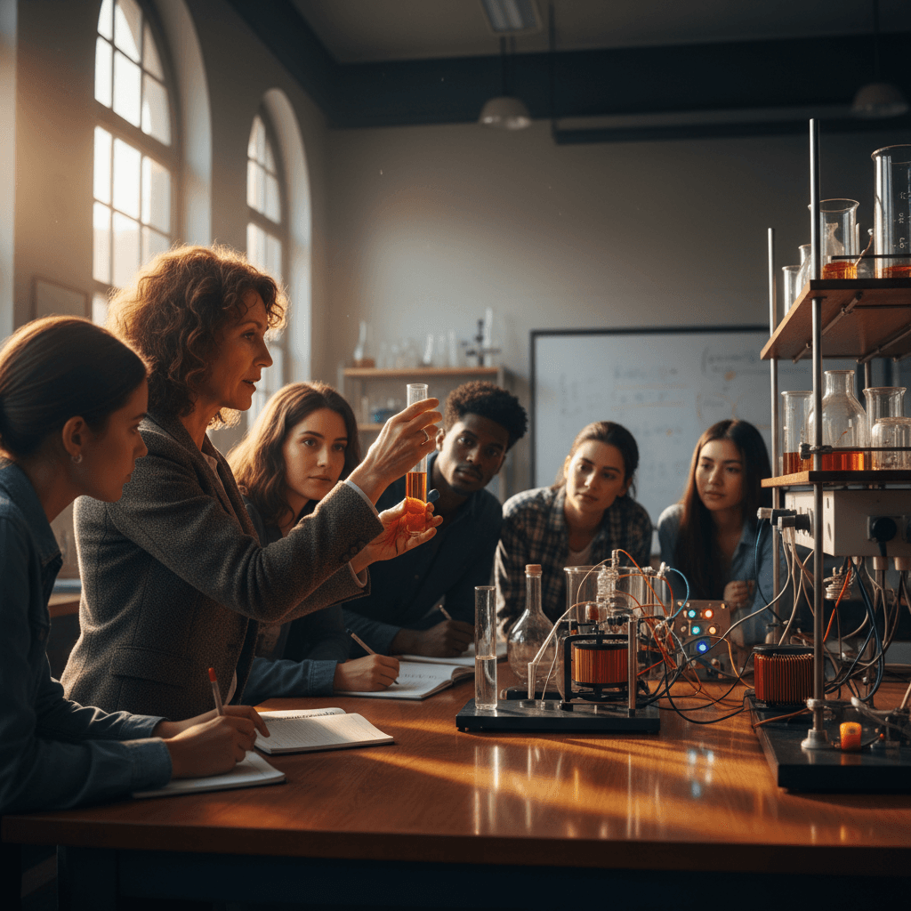 University laboratory instructor with students