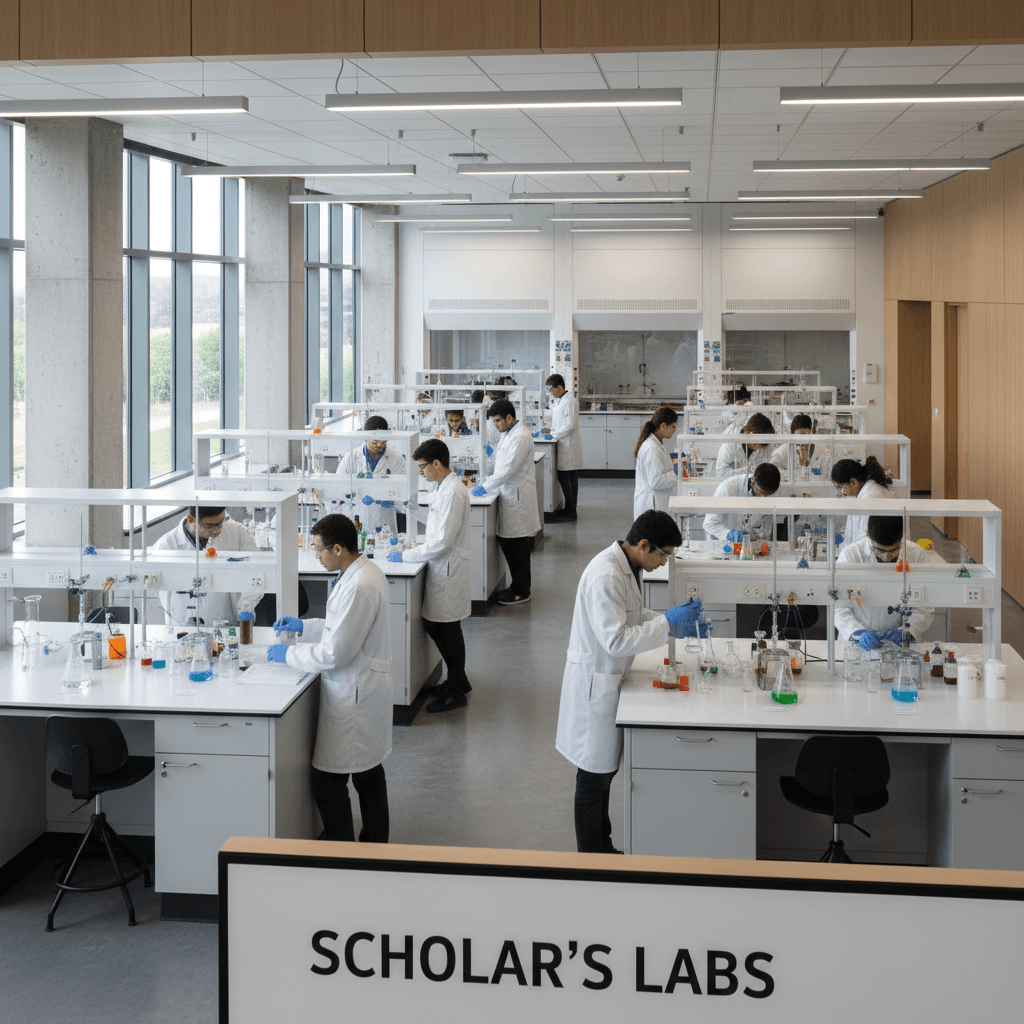 College chemistry laboratory during active student work